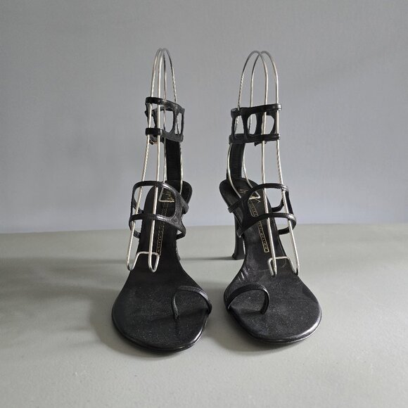 Vintage Giuseppe Zanotti Blac Strappy Sandals • Toe Loop • Iconic Italian Design - Picture 1 of 5